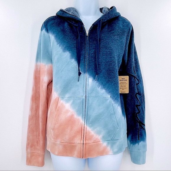 👚💙VS PINK ENSIGN CAMPUS STATIC TIE DYE LOUNGE ZIP UP HOODIE Size Med NWT - Picture 2 of 12